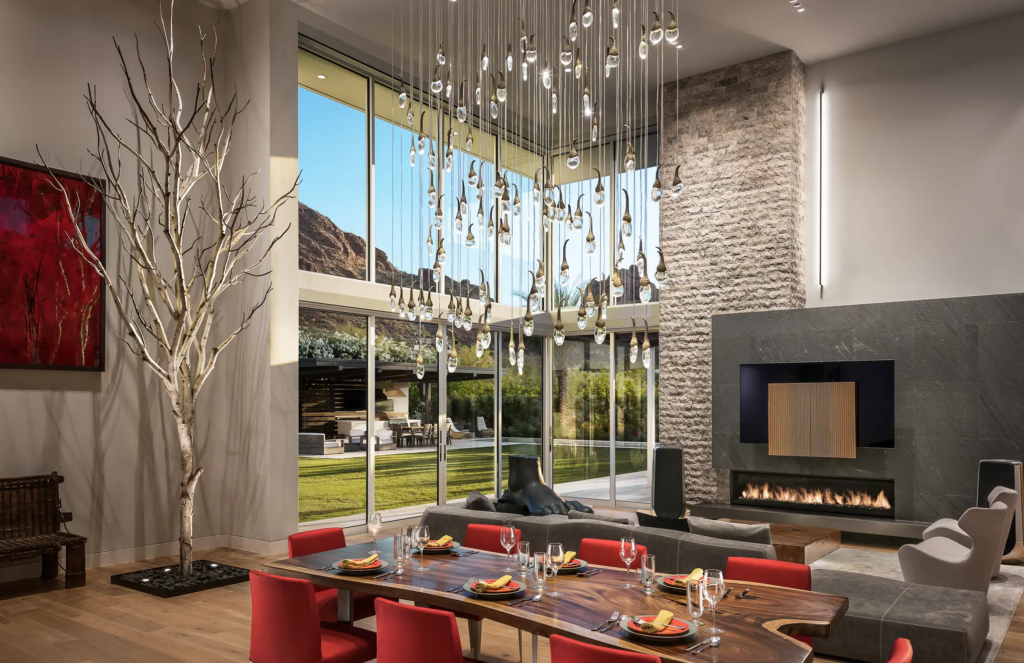 Daylit dining room of a Watt Integration project home with discreetly integrated audio
